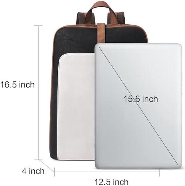 CLUCI Leather 15.6 inch Laptop Backpack Purse for Women Stylish Laptop Bag  Work Computer Backpack Casual Daypack Off-white with Brown