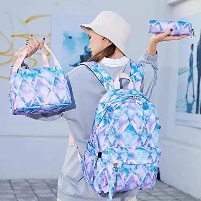 Alt view image 2 of 6 - ZHIERNA Kids Backpack For Girls Teen,3Pcs Set Cute elementary school Bag, 15.6in Laptop Daypack Bookbags With USB Charging Port(Blue)