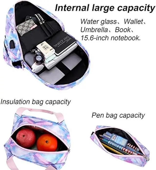 Alt view image 6 of 6 - ZHIERNA Kids Backpack For Girls Teen,3Pcs Set Cute elementary school Bag, 15.6in Laptop Daypack Bookbags With USB Charging Port(Blue)