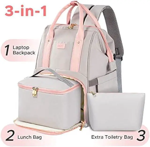 Alt view image 2 of 6 - Kaome Lunch Backpack 15.6 Inch Laptop Backpack for Women with USB Port Nurse Gift Teacher Work Backpack Cooler Insulated Lunch Bag Waterproof Daypacks for Work Picnic Travel Anti-theft