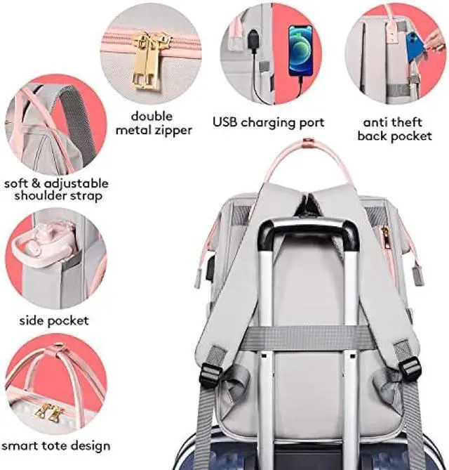 Alt view image 5 of 6 - Kaome Lunch Backpack 15.6 Inch Laptop Backpack for Women with USB Port Nurse Gift Teacher Work Backpack Cooler Insulated Lunch Bag Waterproof Daypacks for Work Picnic Travel Anti-theft