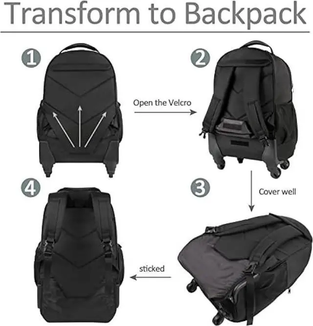 Alt view image 5 of 6 - MATEIN Rolling Backpack with 4 Wheels, 17 inch Travel Laptop Backpack for Women Men, Large Wheeled Backpacks Water Resistant Business Carry on Bag Airline Approved, College Luggage Suitcase Bag, Black