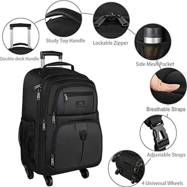 Alt view image 6 of 6 - MATEIN Rolling Backpack with 4 Wheels, 17 inch Travel Laptop Backpack for Women Men, Large Wheeled Backpacks Water Resistant Business Carry on Bag Airline Approved, College Luggage Suitcase Bag, Black