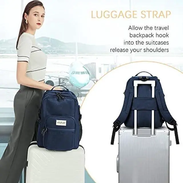 Alt view image 6 of 6 - abshoo Classical Laptop Travel Backpack for Women Men College School Bookbag With USB Charging Port (Navy)