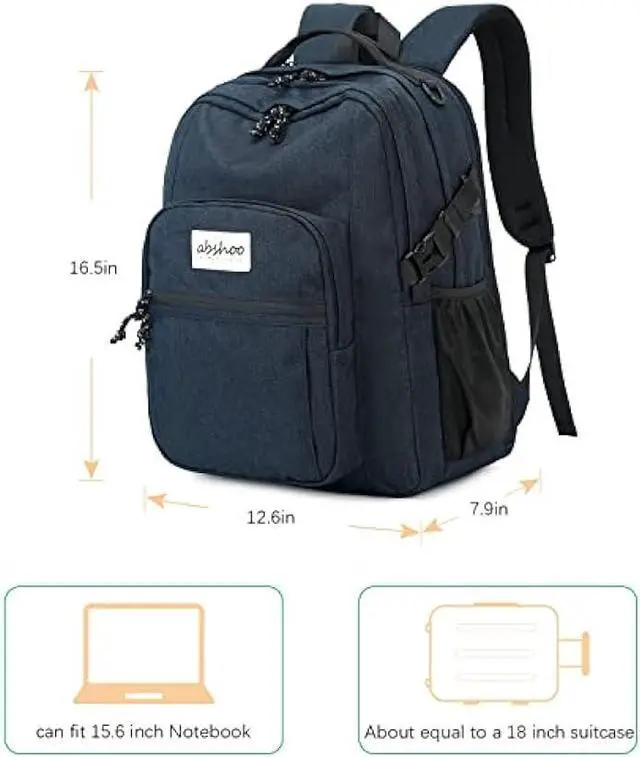 Alt view image 5 of 6 - abshoo Classical Laptop Travel Backpack for Women Men College School Bookbag With USB Charging Port (Navy)