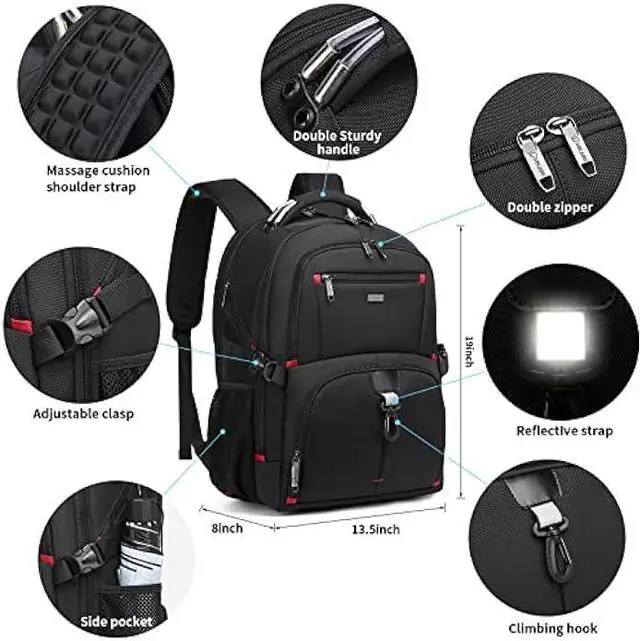 Alt view image 3 of 6 - DUSLANG 50L Travel Laptop Backpack for Men Women, Water Resistant Carry on Backpack for Weekend Airline Approved for Business Work Backpack with USB Charging Port Fits 17 Inch Computer, Black