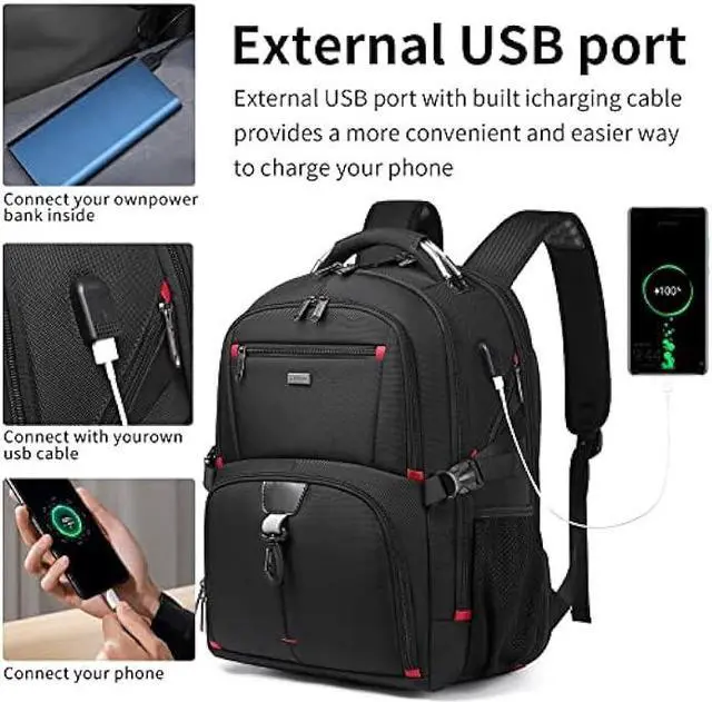 Alt view image 2 of 6 - DUSLANG 50L Travel Laptop Backpack for Men Women, Water Resistant Carry on Backpack for Weekend Airline Approved for Business Work Backpack with USB Charging Port Fits 17 Inch Computer, Black