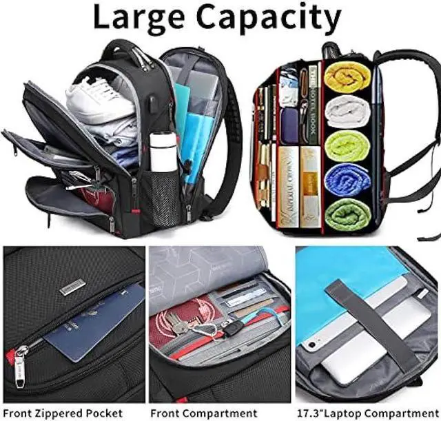 Alt view image 4 of 6 - DUSLANG 50L Travel Laptop Backpack for Men Women, Water Resistant Carry on Backpack for Weekend Airline Approved for Business Work Backpack with USB Charging Port Fits 17 Inch Computer, Black