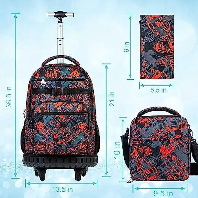 Alt view image 3 of 7 - ZLYERT 3PCS Rolling Backpack for Boys, Travel Wheeled Backpacks for Adults, Teens College Roller Bookbag with Wheels for Men - Red