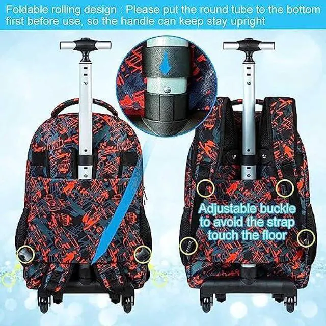 Alt view image 4 of 7 - ZLYERT 3PCS Rolling Backpack for Boys, Travel Wheeled Backpacks for Adults, Teens College Roller Bookbag with Wheels for Men - Red