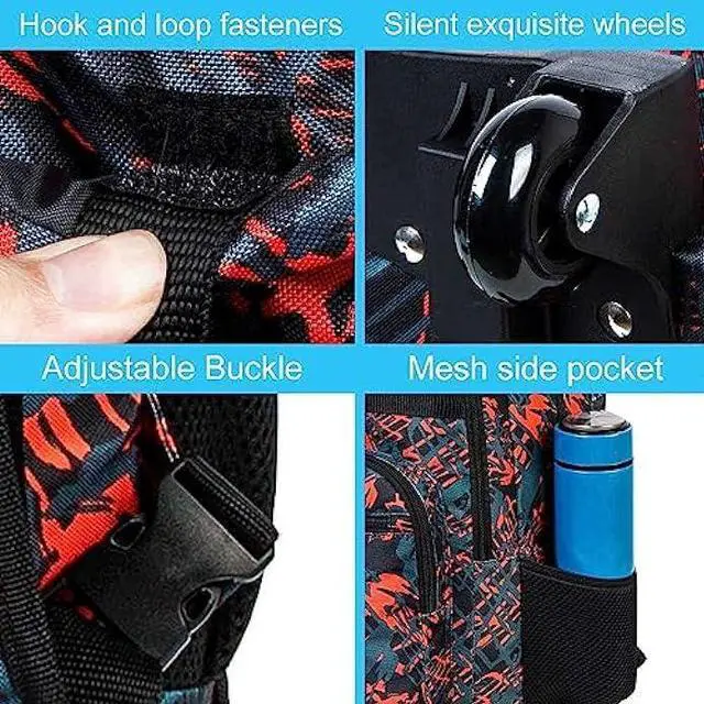 Alt view image 5 of 7 - ZLYERT 3PCS Rolling Backpack for Boys, Travel Wheeled Backpacks for Adults, Teens College Roller Bookbag with Wheels for Men - Red