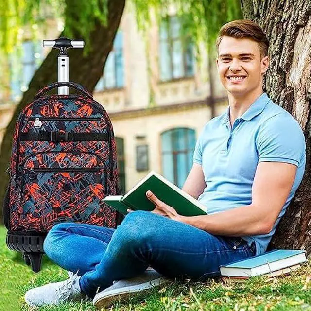 Alt view image 6 of 7 - ZLYERT 3PCS Rolling Backpack for Boys, Travel Wheeled Backpacks for Adults, Teens College Roller Bookbag with Wheels for Men - Red