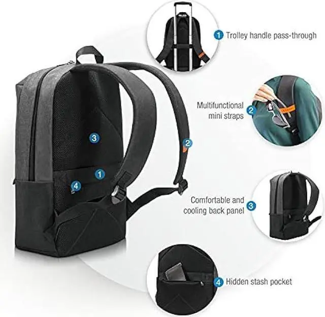 Alt view image 5 of 6 - Everki 106 Light Compact 15.6-Inch Laptop Backpack with Hidden Pocket, Commute, College, Men or Women (EKP106) Charcoal