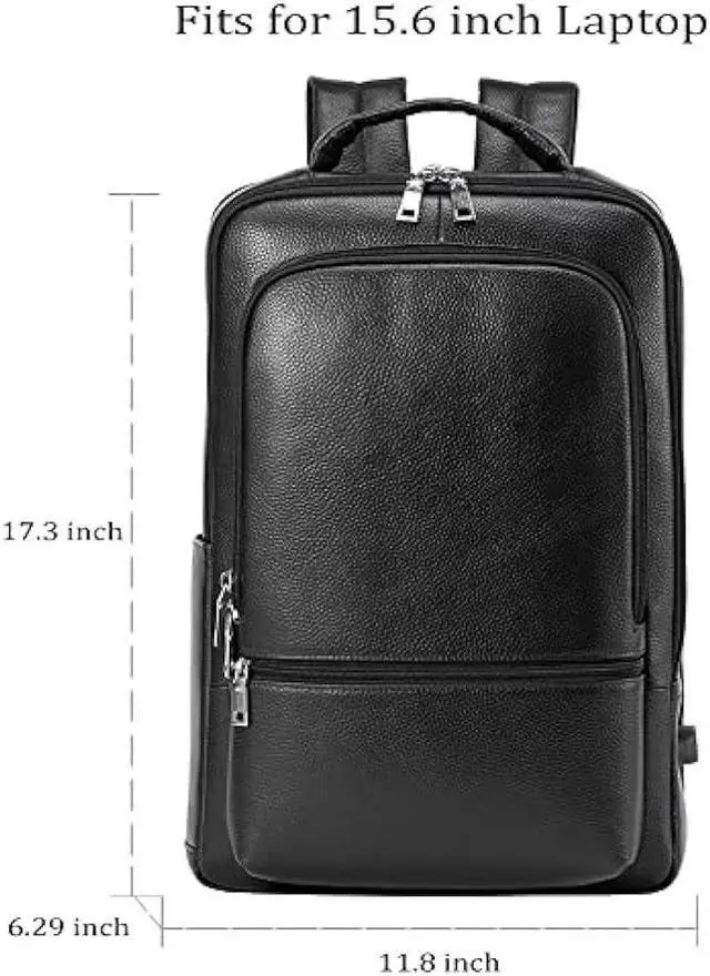 Alt view image 2 of 7 - Womleys 15.6 Inch Genuine Leather Laptop Backpack for Men Women, Business Travel Backpack Hiking Rucksack Daypack (4#Black)