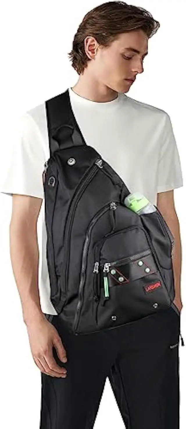 Alt view image 2 of 7 - Larswon Sling Backpack, Sling Bag Laptop, Crossbody Bag Men, Shoulder Bags Black