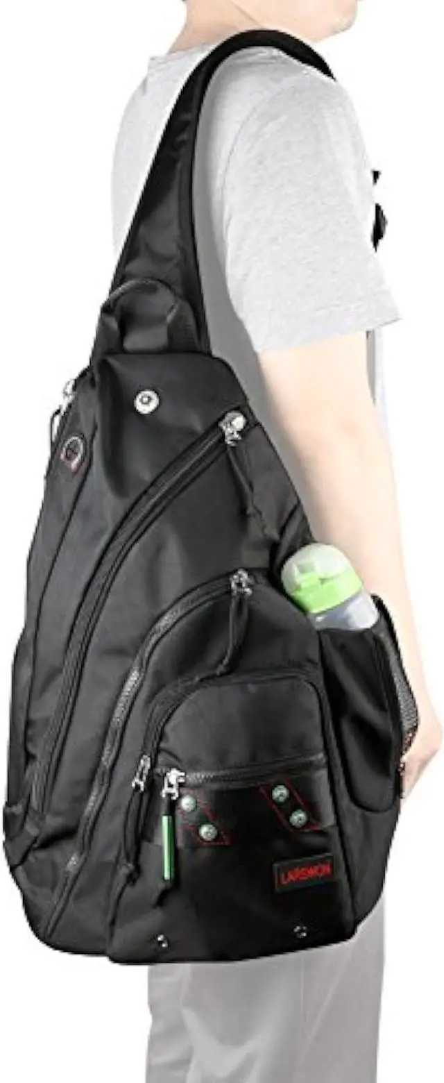 Alt view image 6 of 7 - Larswon Sling Backpack, Sling Bag Laptop, Crossbody Bag Men, Shoulder Bags Black