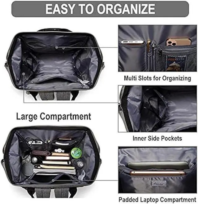 Alt view image 3 of 7 - VASCHY Laptop Backpack, Vintage Water Resistant Anti-theft Travel Backpack for Men and Women 15.6inch with USB Charging Port Charcoal Gray