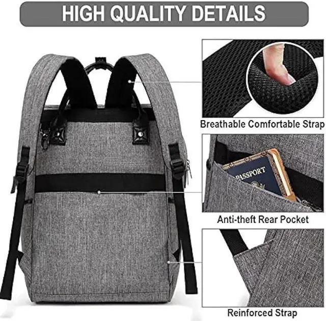Alt view image 4 of 7 - VASCHY Laptop Backpack, Vintage Water Resistant Anti-theft Travel Backpack for Men and Women 15.6inch with USB Charging Port Charcoal Gray