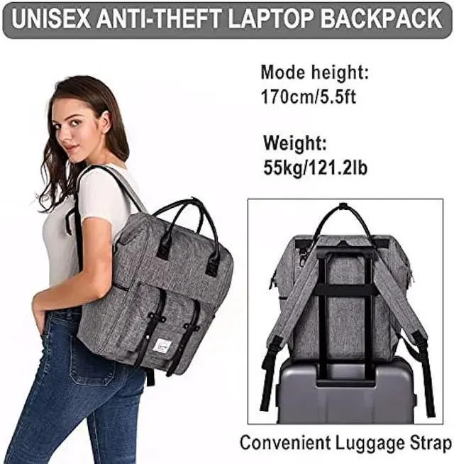 Alt view image 7 of 7 - VASCHY Laptop Backpack, Vintage Water Resistant Anti-theft Travel Backpack for Men and Women 15.6inch with USB Charging Port Charcoal Gray