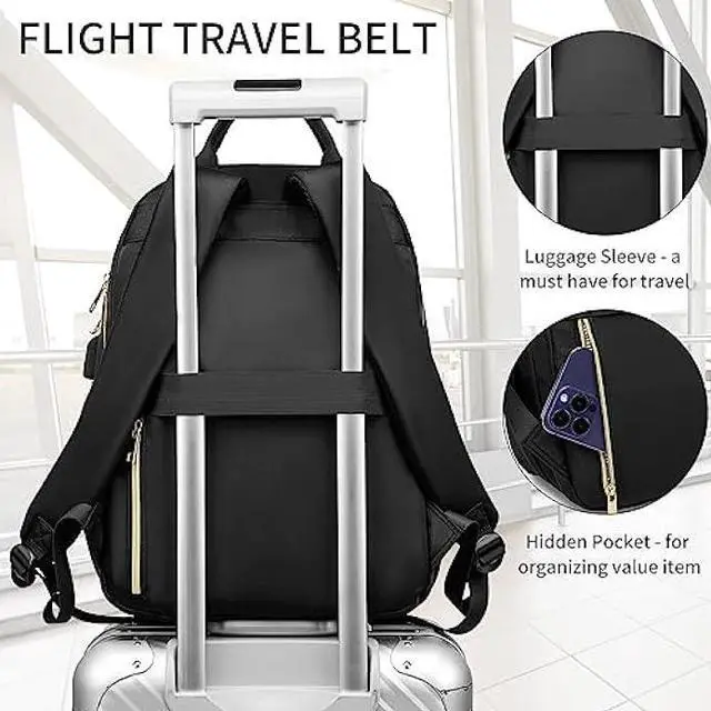 Alt view image 5 of 6 - RJEU Bookbag for Women,Fashion Laptop Bag Tablet Backpack with USB Port for Work,School Backpack Aesthetic for Teen Girls College Student,Mochilas de Mujer,Black