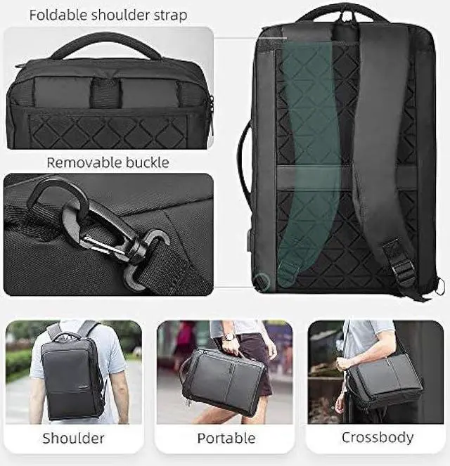 Alt view image 2 of 6 - Muzee Laptop Backpack For Men,3in1 Slim Business Backpack Stylish Executive Briefcase & Casual Daypack Fits 15.6 Inch Computer USB Port Black