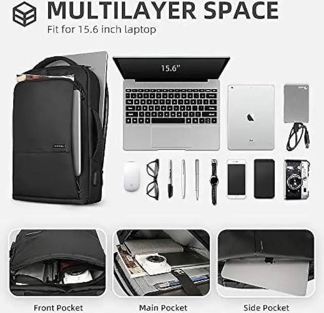 Alt view image 3 of 6 - Muzee Laptop Backpack For Men,3in1 Slim Business Backpack Stylish Executive Briefcase & Casual Daypack Fits 15.6 Inch Computer USB Port Black