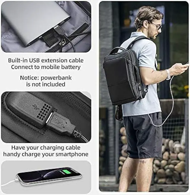 Alt view image 5 of 6 - Muzee Laptop Backpack For Men,3in1 Slim Business Backpack Stylish Executive Briefcase & Casual Daypack Fits 15.6 Inch Computer USB Port Black