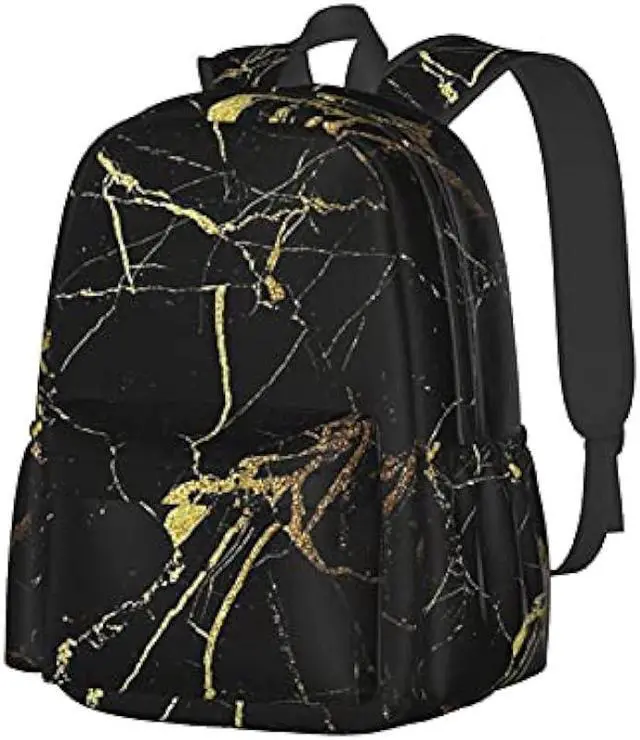 Main image of KiuLoam 17 Inch Backpack Gold Black Marble Laptop Backpack Shoulder Bag School Bookbag Casual Daypack