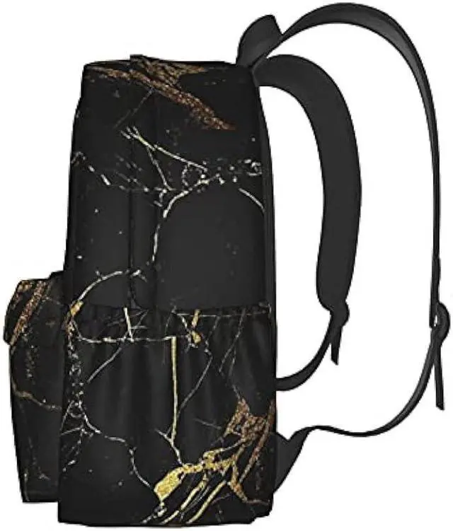 Alt view image 2 of 7 - KiuLoam 17 Inch Backpack Gold Black Marble Laptop Backpack Shoulder Bag School Bookbag Casual Daypack