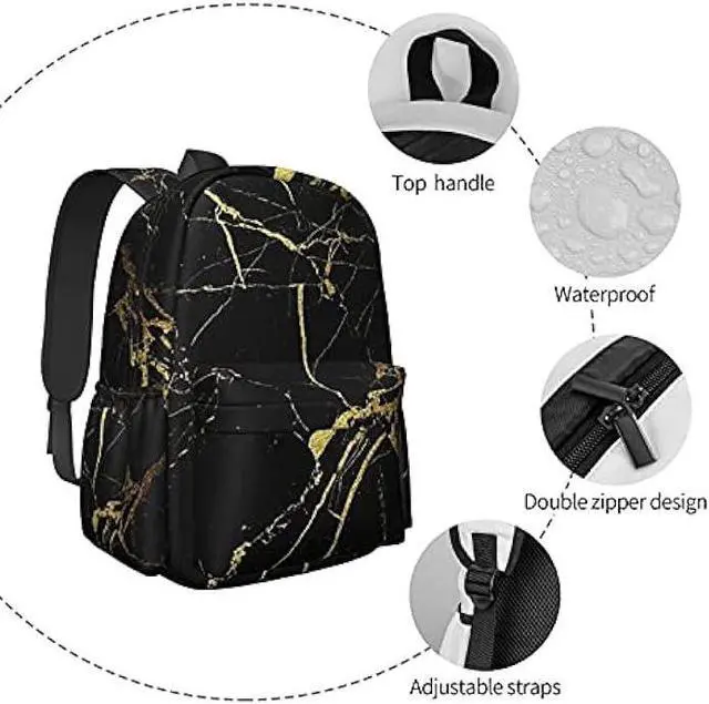 Alt view image 5 of 7 - KiuLoam 17 Inch Backpack Gold Black Marble Laptop Backpack Shoulder Bag School Bookbag Casual Daypack