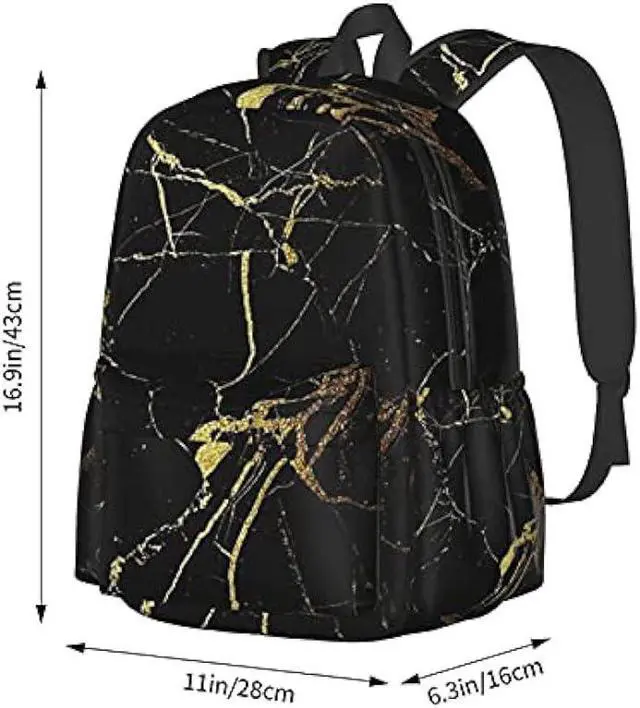 Alt view image 4 of 7 - KiuLoam 17 Inch Backpack Gold Black Marble Laptop Backpack Shoulder Bag School Bookbag Casual Daypack