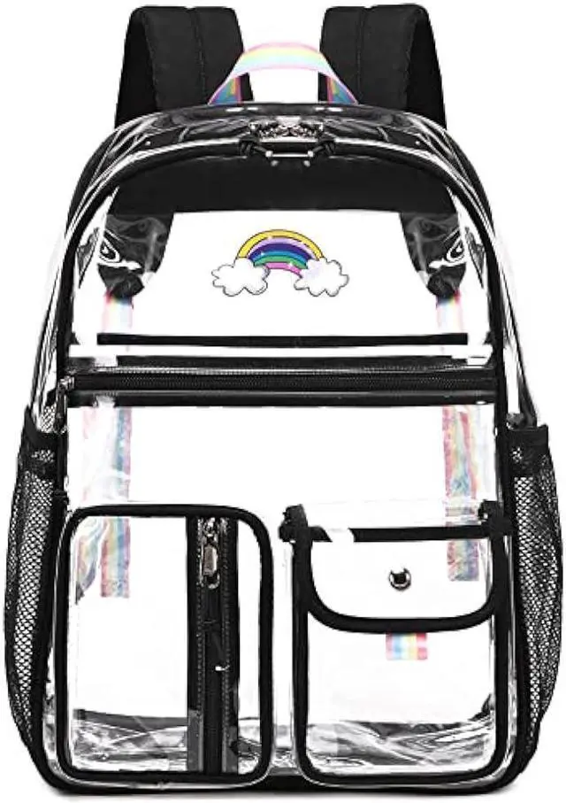 Main image of Lanola Clear Backpack Heavy Duty PVC Transparent Backpack with Laptop Compartment See Through Backpacks-Black