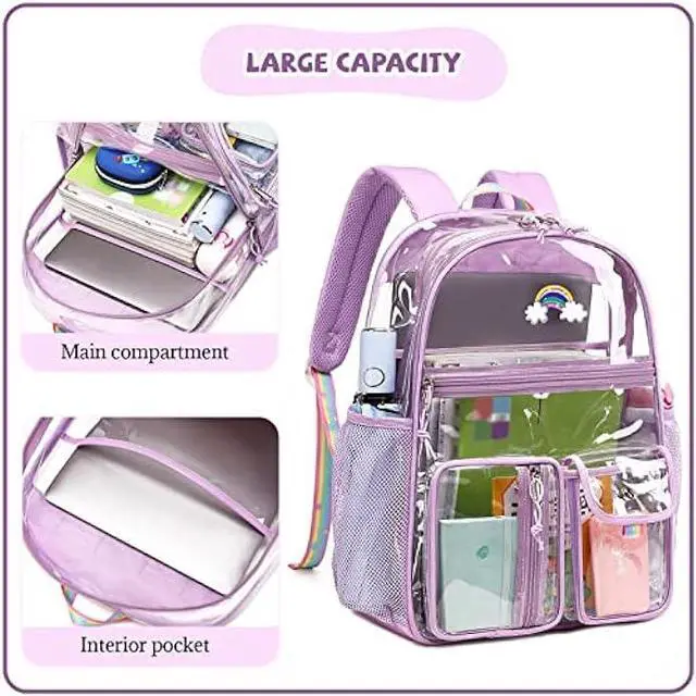 Alt view image 5 of 7 - Lanola Clear Backpack Heavy Duty PVC Transparent Backpack with Laptop Compartment See Through Backpacks-Black