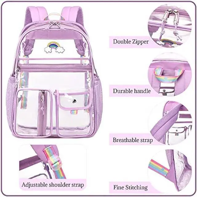 Alt view image 6 of 7 - Lanola Clear Backpack Heavy Duty PVC Transparent Backpack with Laptop Compartment See Through Backpacks-Black