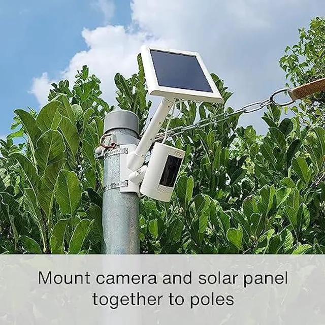 Alt view image 2 of 7 - Holicfun 2-in-1 Security Camera and Solar Panel Pole Mount for Ring, Eufy, Arlo, Wyze, Reolink Solar Panels and Cams (White)