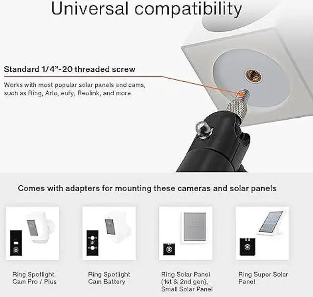 Alt view image 4 of 7 - Holicfun 2-in-1 Security Camera and Solar Panel Pole Mount for Ring, Eufy, Arlo, Wyze, Reolink Solar Panels and Cams (White)
