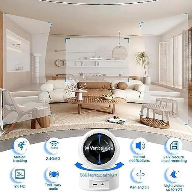 Alt view image 2 of 6 - OJR Indoor Security Camera 2K HD, 5ghz WiFi Pet Camera Pan/Tilt, Motion Detect for Baby Dog Monitor, Support for 2.4G/5G Wi-Fi, Night Vision, Home Cam with 64G SD Card (LN-368)