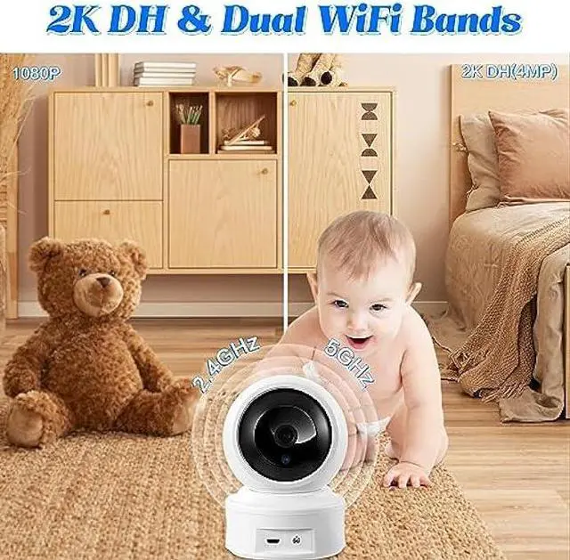 Alt view image 3 of 6 - OJR Indoor Security Camera 2K HD, 5ghz WiFi Pet Camera Pan/Tilt, Motion Detect for Baby Dog Monitor, Support for 2.4G/5G Wi-Fi, Night Vision, Home Cam with 64G SD Card (LN-368)