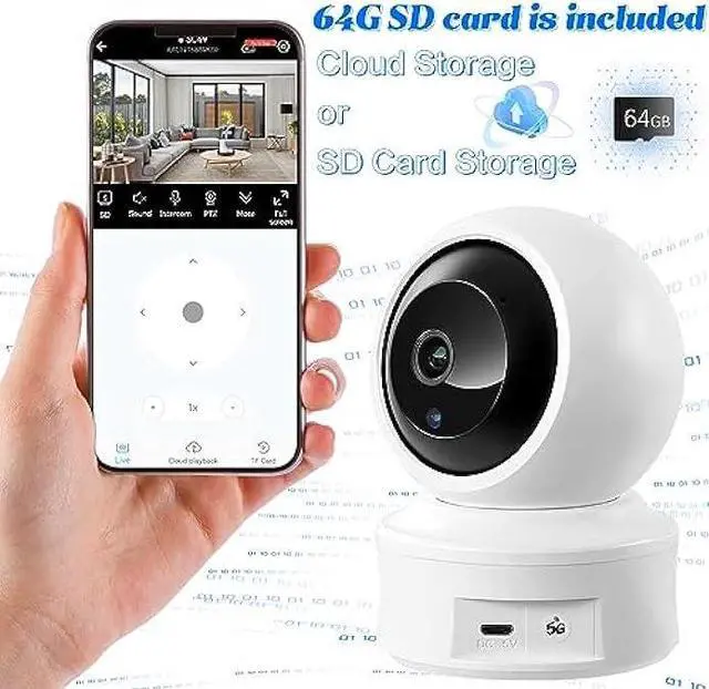 Alt view image 6 of 6 - OJR Indoor Security Camera 2K HD, 5ghz WiFi Pet Camera Pan/Tilt, Motion Detect for Baby Dog Monitor, Support for 2.4G/5G Wi-Fi, Night Vision, Home Cam with 64G SD Card (LN-368)