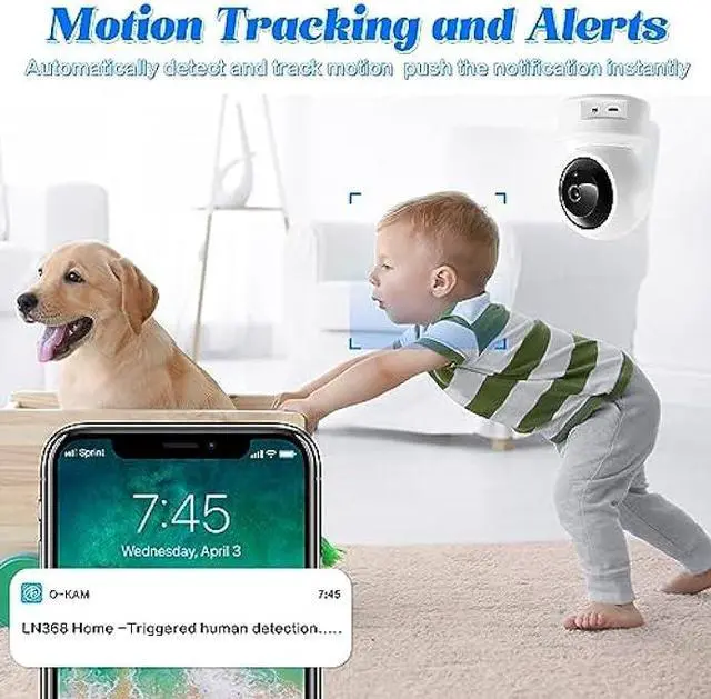 Alt view image 4 of 6 - OJR Indoor Security Camera 2K HD, 5ghz WiFi Pet Camera Pan/Tilt, Motion Detect for Baby Dog Monitor, Support for 2.4G/5G Wi-Fi, Night Vision, Home Cam with 64G SD Card (LN-368)