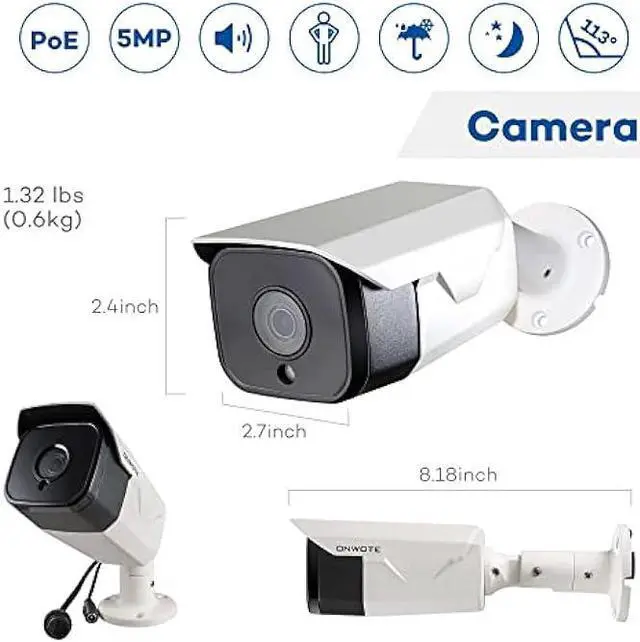 Alt view image 2 of 6 - ONWOTE 5MP Super HD PoE IP Security Camera with Audio, Smart AI Human Detection, 2592x 1944 5 Megapixels, Indoor/Outdoor, 100ft IR, IP66, Add on Camera to PoE NVR or Switch