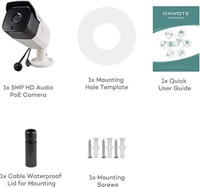 Alt view image 5 of 6 - ONWOTE 5MP Super HD PoE IP Security Camera with Audio, Smart AI Human Detection, 2592x 1944 5 Megapixels, Indoor/Outdoor, 100ft IR, IP66, Add on Camera to PoE NVR or Switch