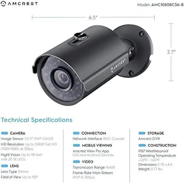 Alt view image 4 of 7 - Anpviz 4MP PoE IP Bullet Camera with Microphone/Audio, IP Security Camera Outdoor Indoor, Night Vision 65ft, Waterproof IP66, 108° Wide Angle 2.8mm Lens, 24/7 Recording