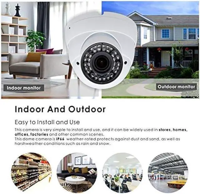 Alt view image 7 of 7 - Vonnision 5MP 4MP Dome Super Hybrid Security Camera 4in1 TVI/CVI/AHD/960H CCTV Surveillance Security Camera 2.8-12mm Varifocal Lens Waterproof Day&Night Vision Outdoor/Indoor 98ft IR Camera White