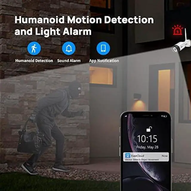 Alt view image 4 of 5 - Dual Wi-Fi,2-Way Audio 5MP WiFi Security Camera System,Expandable 10CH NVR, 1TB Hard Drive,12V DC Power Cords, Spotlight, IP66 Waterproof, Motion Alert, Plug&Play, 24/7 Time Record, Work with Alexa