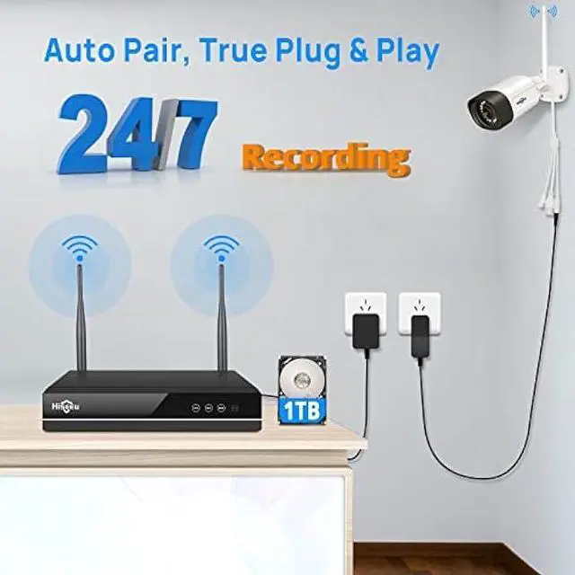 Alt view image 5 of 5 - Dual Wi-Fi,2-Way Audio 5MP WiFi Security Camera System,Expandable 10CH NVR, 1TB Hard Drive,12V DC Power Cords, Spotlight, IP66 Waterproof, Motion Alert, Plug&Play, 24/7 Time Record, Work with Alexa