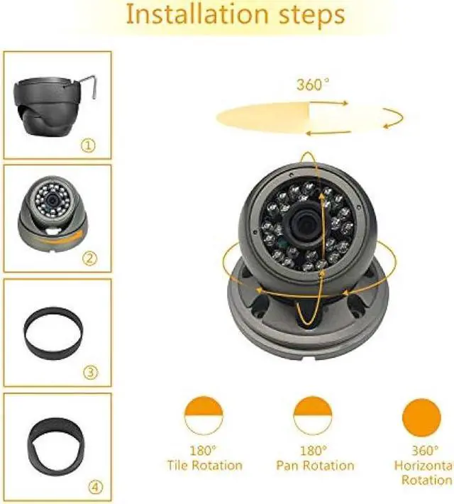 Alt view image 4 of 6 - Analog CCTV Camera HD 1080P 4-in-1 (TVI/AHD/CVI/960H Analog) Security Dome Camera Outdoor Metal Housing, 24 IR-LEDs True Day & Night Monitoring 3.6mm Lens (Grey)