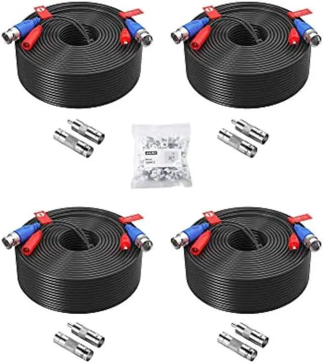 Main image of ZOSI 4 Pack 150ft (45 Meters) All-in-One Video Power Cable, BNC Extension Surveillance Camera Cables for Video Security DVR Camera Systems (Included 4X BNC Connectors and 4X RCA Adapters)-Black Color