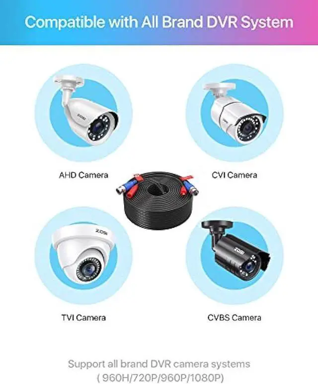 Alt view image 4 of 6 - ZOSI 4 Pack 150ft (45 Meters) All-in-One Video Power Cable, BNC Extension Surveillance Camera Cables for Video Security DVR Camera Systems (Included 4X BNC Connectors and 4X RCA Adapters)-Black Color