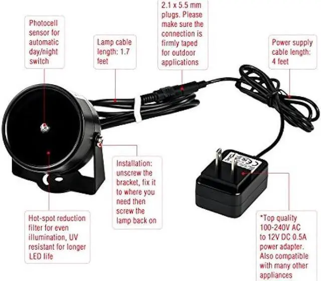 Alt view image 3 of 7 - Tendelux 80ft IR Illuminator | AI4 No Hot Spot Wide Angle Infrared Light for Security Camera (w/Power Adapter)